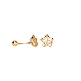 BROQUEL ESTRELLA BISEL 5
CIRCONIA 5X5 
TIPO DE BROCHE: ROSCA
ORO AMARILLO 10K MEX