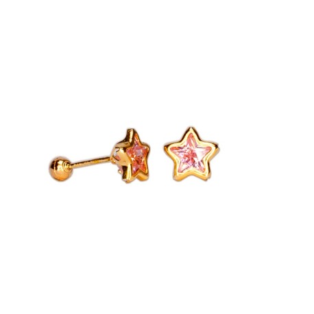 BROQUEL ESTRELLA BISEL ROSA 5
CIRCONIA 5X5 
TIPO DE BROCHE: ROSCA
ORO AMARILLO 10K MEX