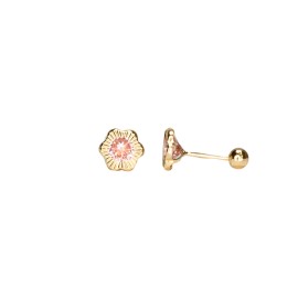 BROQUEL FLOR BISEL DIAM ROSA 4 
CIRCONIA 4X4 MM
TIPO DE BROCHE: ROSCA
ORO AMARILLO 10K MEX