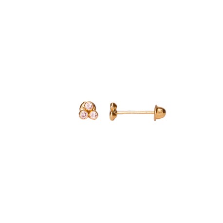 BROQUEL TRIANGULO MINI BISEL ROSA 
CIRCONIA 1MM
TIPO DE BROCHE: ROSCA
ORO AMARILLO 10K MEX