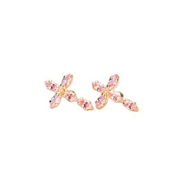 BROQUEL CRUZ MARQUIZ ROSA 
CIRCONIAS 2 X 4 MM
TIPO DE BROCHE: ROSCA
ORO AMARILLO 10K MEX