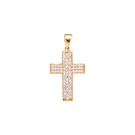 DIJE .CRUZ P CUADRO
TRIPLE ENGARCE DE CIRCONIA
ORO AMARILLO 10K MEX
VERTICAL: 23 MM 
HORIZONTAL: 12 MM