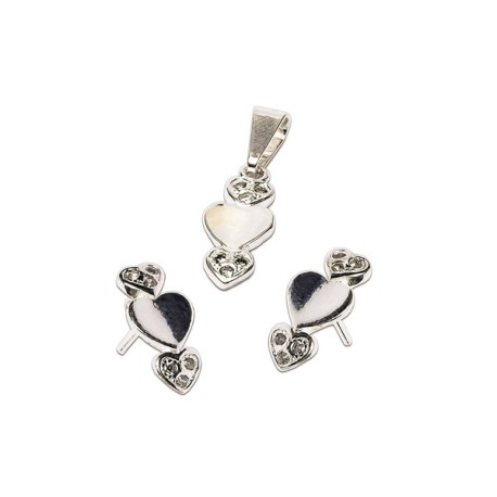 JUEGO CORAZON TRIPLE
ARETES Y DIJE 
PLATA .925 MEX