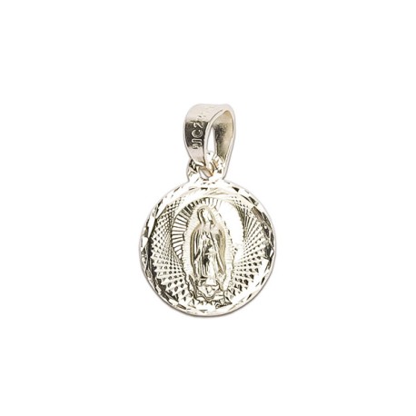 MEDALLA VIRGEN DE GUADALUPE 
REDONDA DIAMANTADA  
PLATA .925 MEX