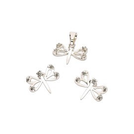 JUEGO M LIBELULA 
ARETES Y DIJE 
CIRCONIA CENTRO 2.5 MM 
CIRCONIAS ALAS 1.5 MM 
PLATA .925 MEX