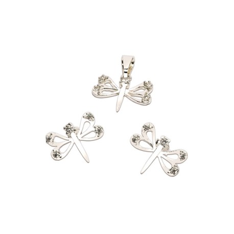 JUEGO M LIBELULA 
ARETES Y DIJE 
CIRCONIA CENTRO 2.5 MM 
CIRCONIAS ALAS 1.5 MM 
PLATA .925 MEX