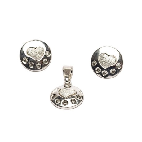 JUEGO CORAZON CIRCULO SATIN
ARETES Y DIJE
CIRCONIAS A NIVEL 1.5 MM
PLATA .925 MEX.