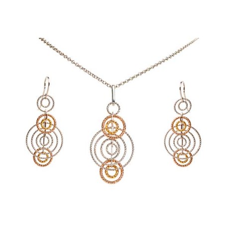 JUEGO GARG Y ARETES CIRCULOS IP16 PLATA .925 MEX