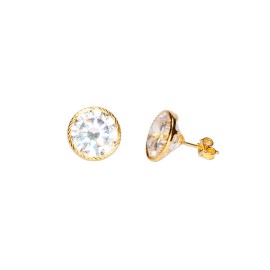 BROQUEL BISEL DIAMANTADO 10
CIRCONIA 10 MM 
TIPO DE BROCHE: PRESION CON MARIPOSA
ORO AMARILLO 10K MEX