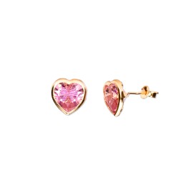 BROQUEL CORAZON BISEL ROSA 08
CIRCONIA 8X8 MM 
TIPO DE BROCHE: PRESION CON MARIPOSA
ORO AMARILLO 10K MEX