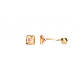 BROQUEL CUADRO BISEL DIAMANTADO ROSA 03
CIRCONIA 3X3 
TIPO DE BROCHE: ROSCA
ORO AMARILLO 10K MEX