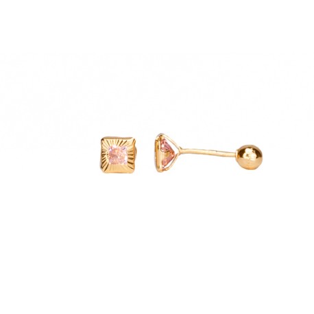 BROQUEL CUADRO BISEL DIAMANTADO ROSA 03
CIRCONIA 3X3 
TIPO DE BROCHE: ROSCA
ORO AMARILLO 10K MEX