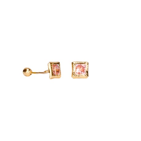 BROQUEL CUADRO BISEL DIAMANTADO ROSA 04
CIRCONIA 4X4 
TIPO DE BROCHE: ROSCA
ORO AMARILLO 10K MEX